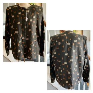 1980s 1990s Ethnic Block Prints Strong Shoulder Jacket Or Top Blouse Hippie